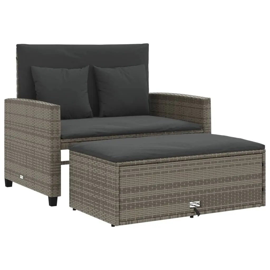 Patio Sofa Cushions 2-Seater Gray Poly Rattan Outdoor Furniture