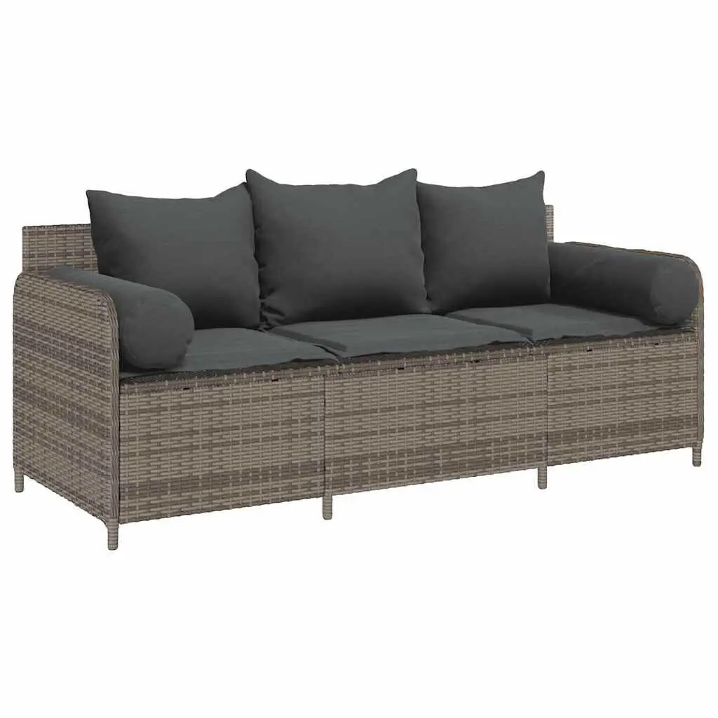 Patio Sofa Cushions 3-Seater Gray Poly Rattan Outdoor Furniture