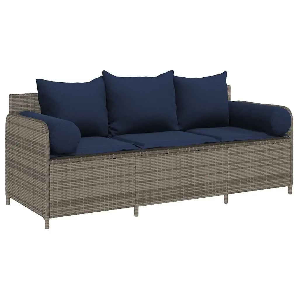 Patio Sofa Cushions 3-Seater Gray Poly Rattan Outdoor Sectional