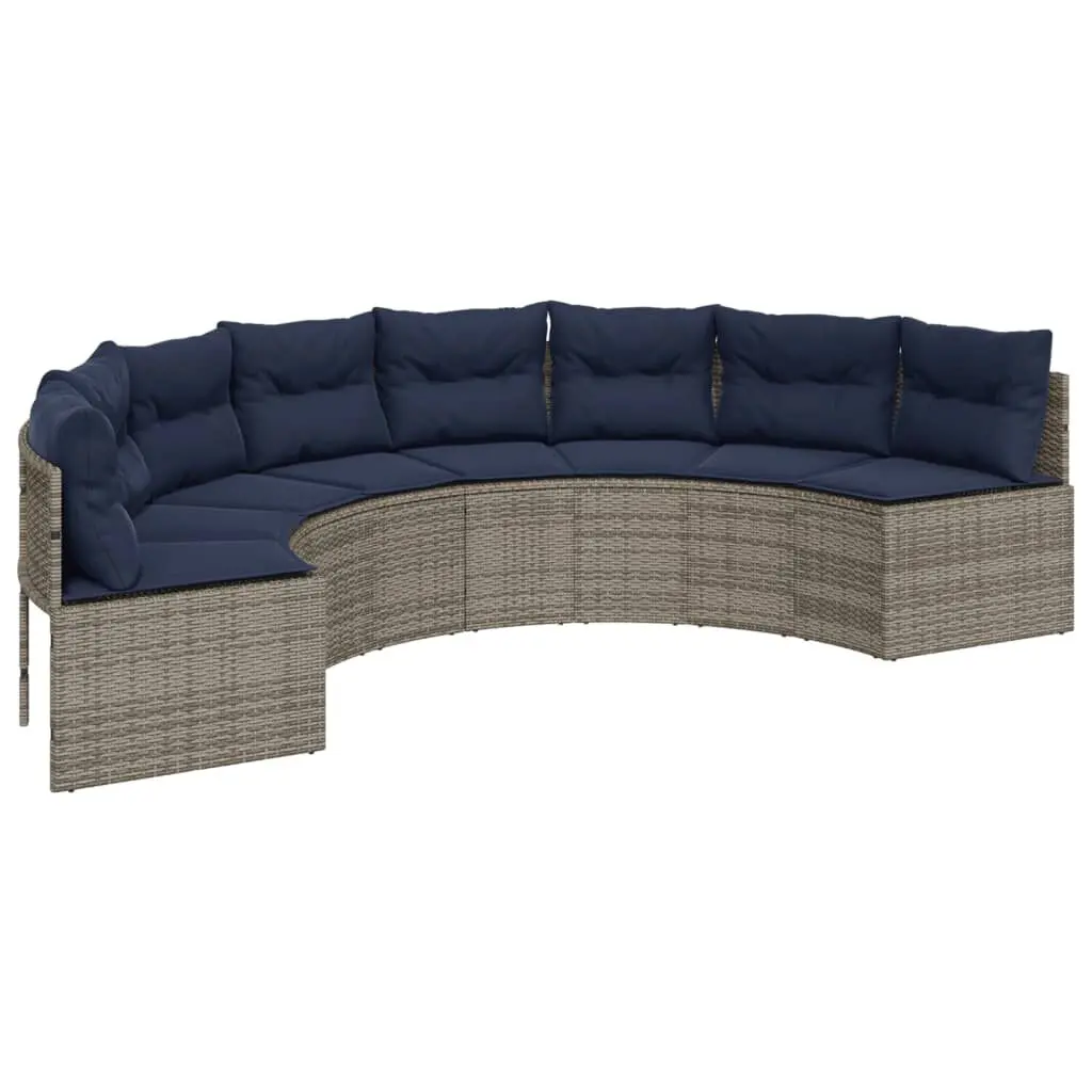 Patio Sofa Cushions Half-Round Gray Poly Rattan Outdoor Furniture