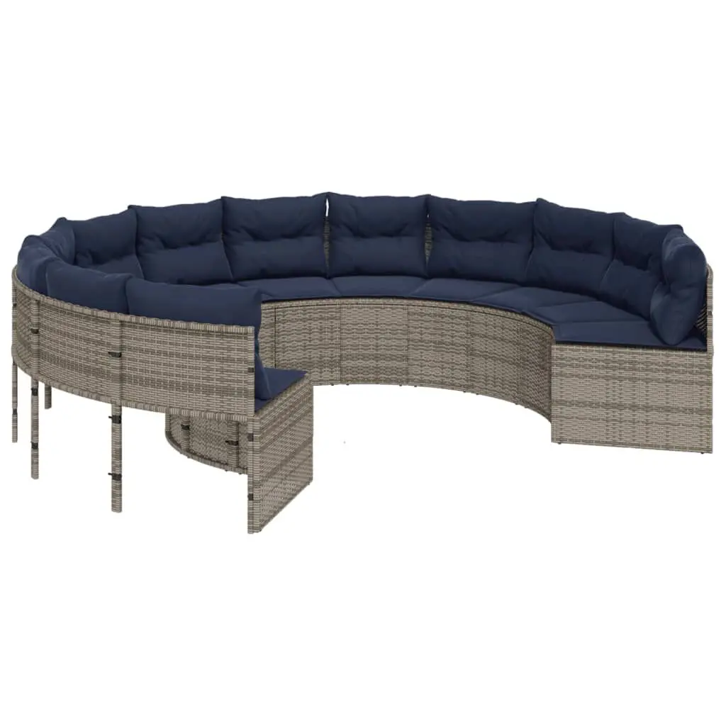 Patio Sofa Cushions Round Gray Poly Rattan Outdoor Conversation Set