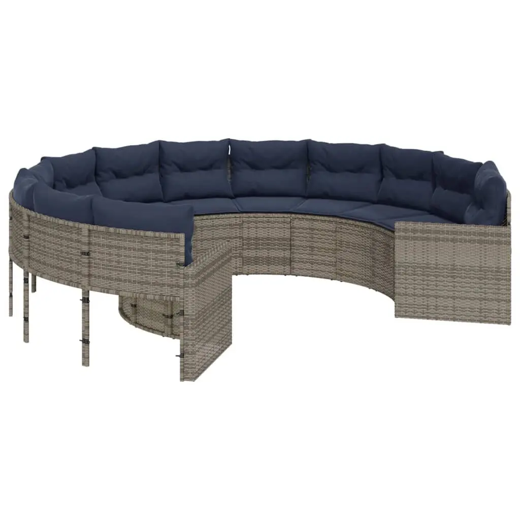 Patio Sofa Cushions Round Gray Poly Rattan Outdoor Lounge Set