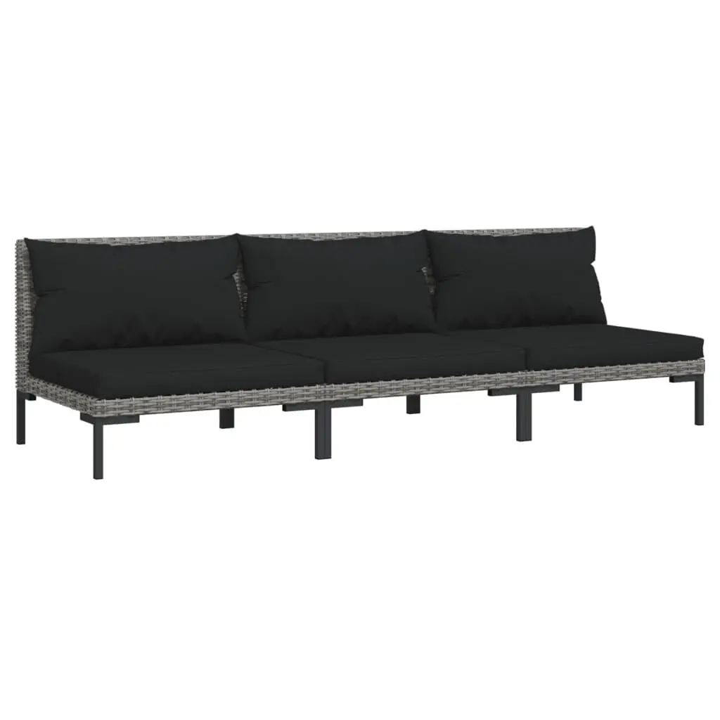 Patio Sofas 3 Piece Cushions Half Round Poly Rattan Outdoor Lounge Set