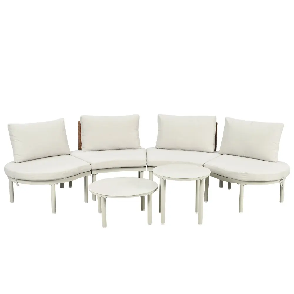 6 Piece Patio Place, Half Moon Outdoor Sectional Sofa 2 High Low Coffee Tables, 4 Pillows & Cushions