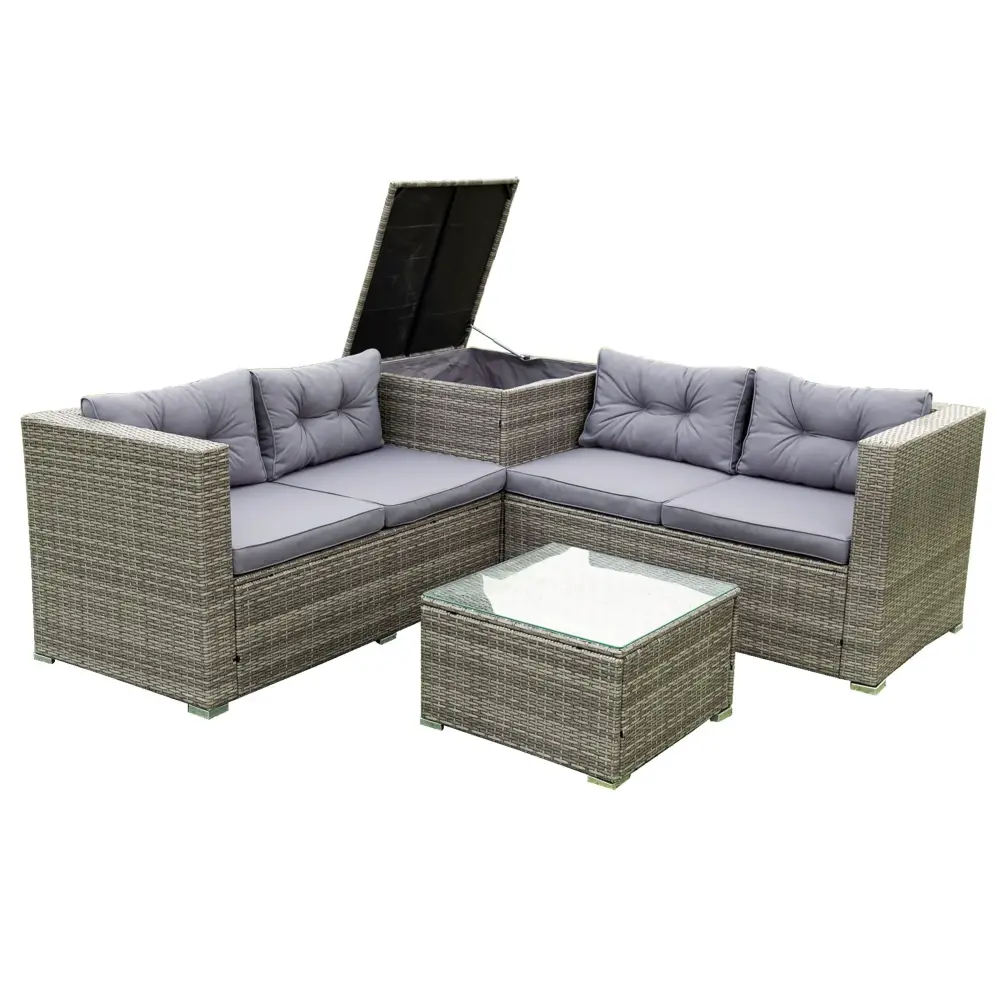 4 Piece Patio Sectional Wicker Rattan Outdoor Furniture Sofa Place Storage Box