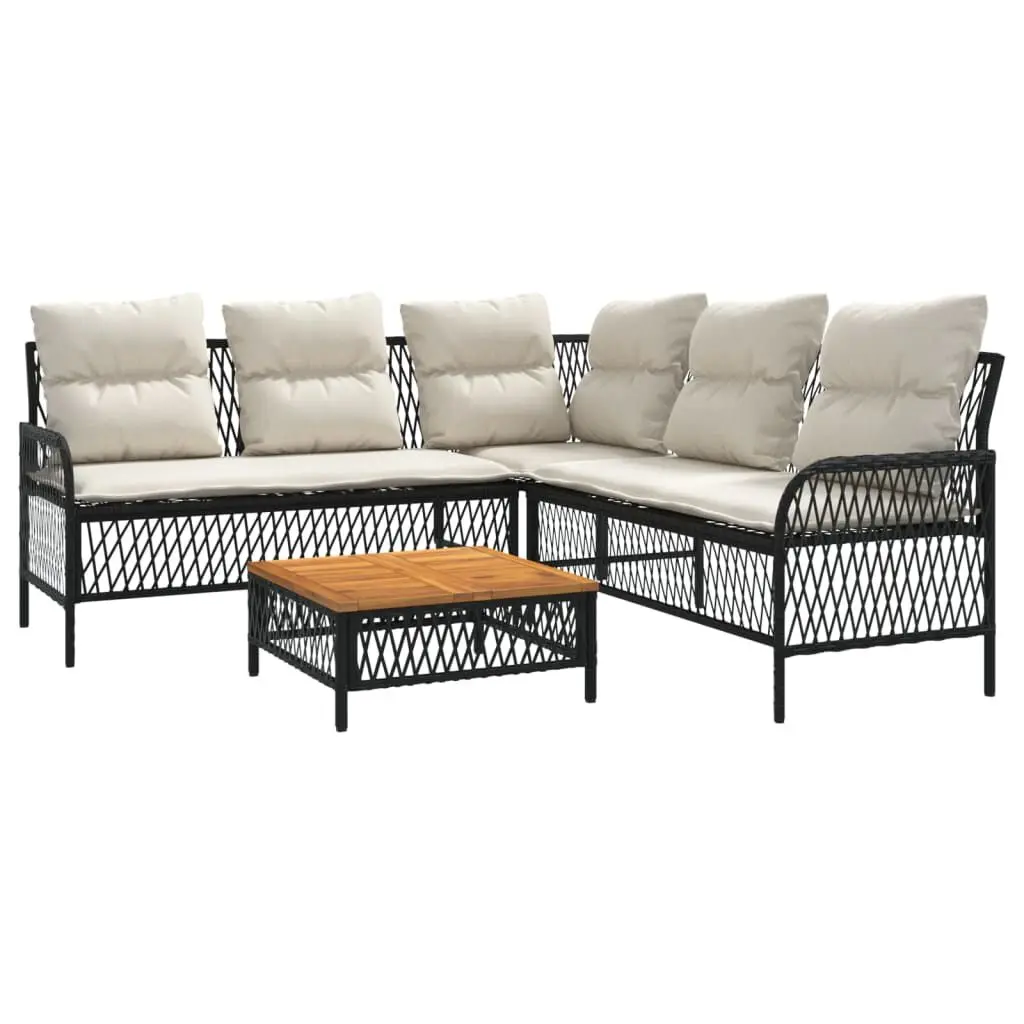 2 Piece Patio Sofa Set Cushions Black Poly Rattan Outdoor Furniture