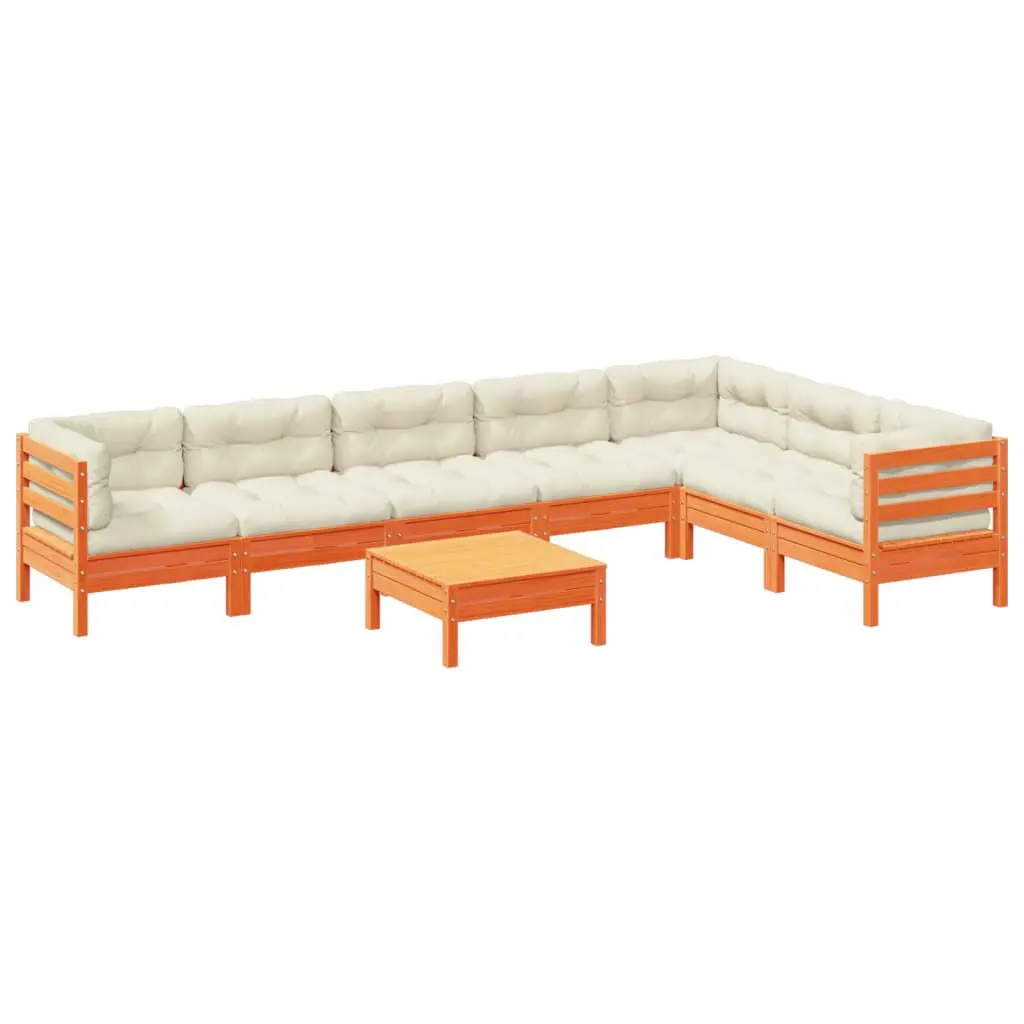 8 Piece Patio Sofa Set Cushions Wax Brown Solid Wood Pine Outdoor Furniture