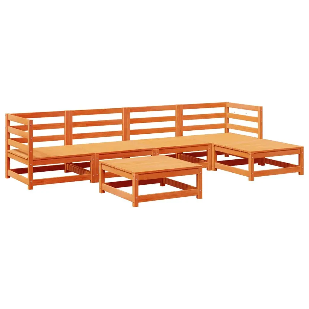 6 Piece Patio Sofa Set Wax Brown Solid Wood Pine Outdoor Furniture