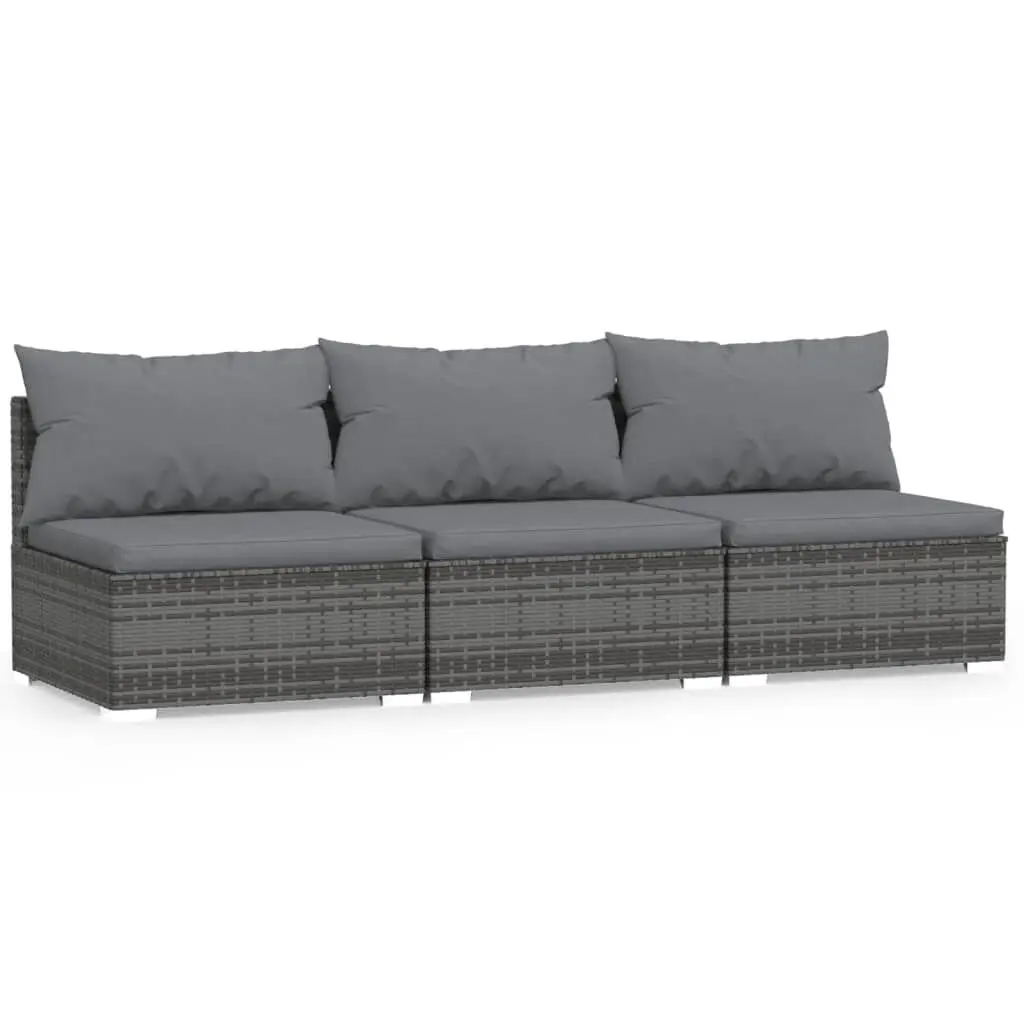 3 Seat Patio Sofa Cushions Gray Poly Rattan Outdoor Lounge Set