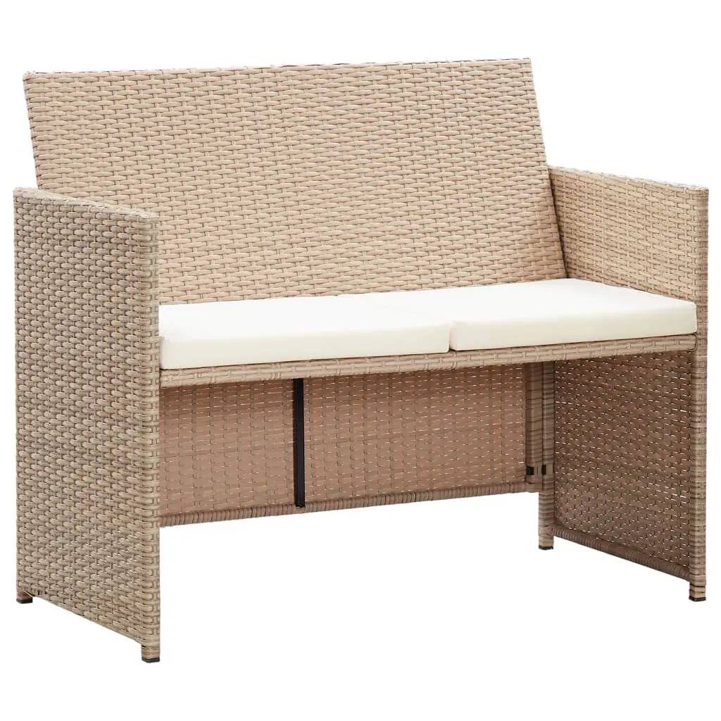 2 Seater Patio Sofa Cushions Beige Poly Rattan Outdoor Loveseat