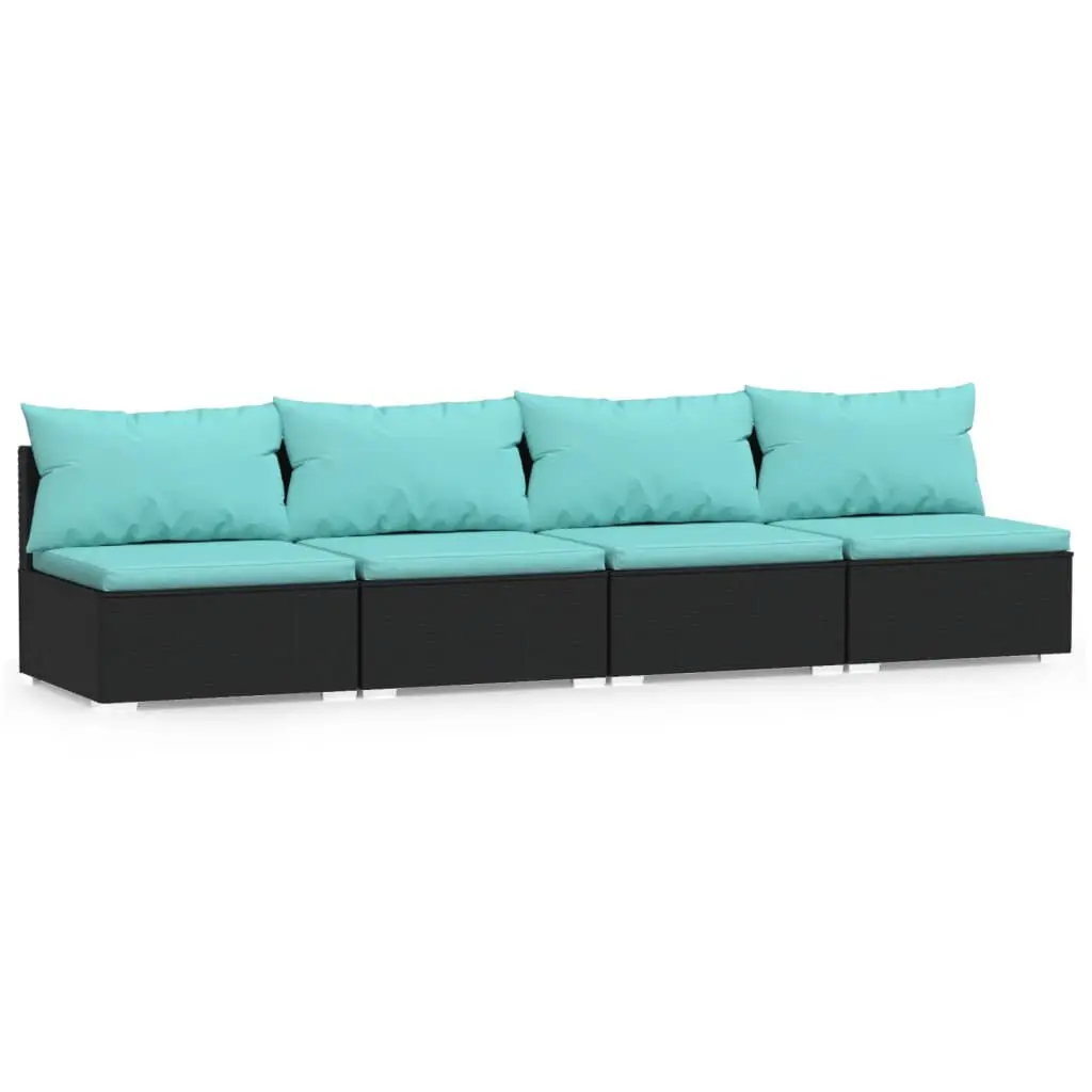 4 Seater Sofa Cushions Black Poly Rattan Outdoor Furniture