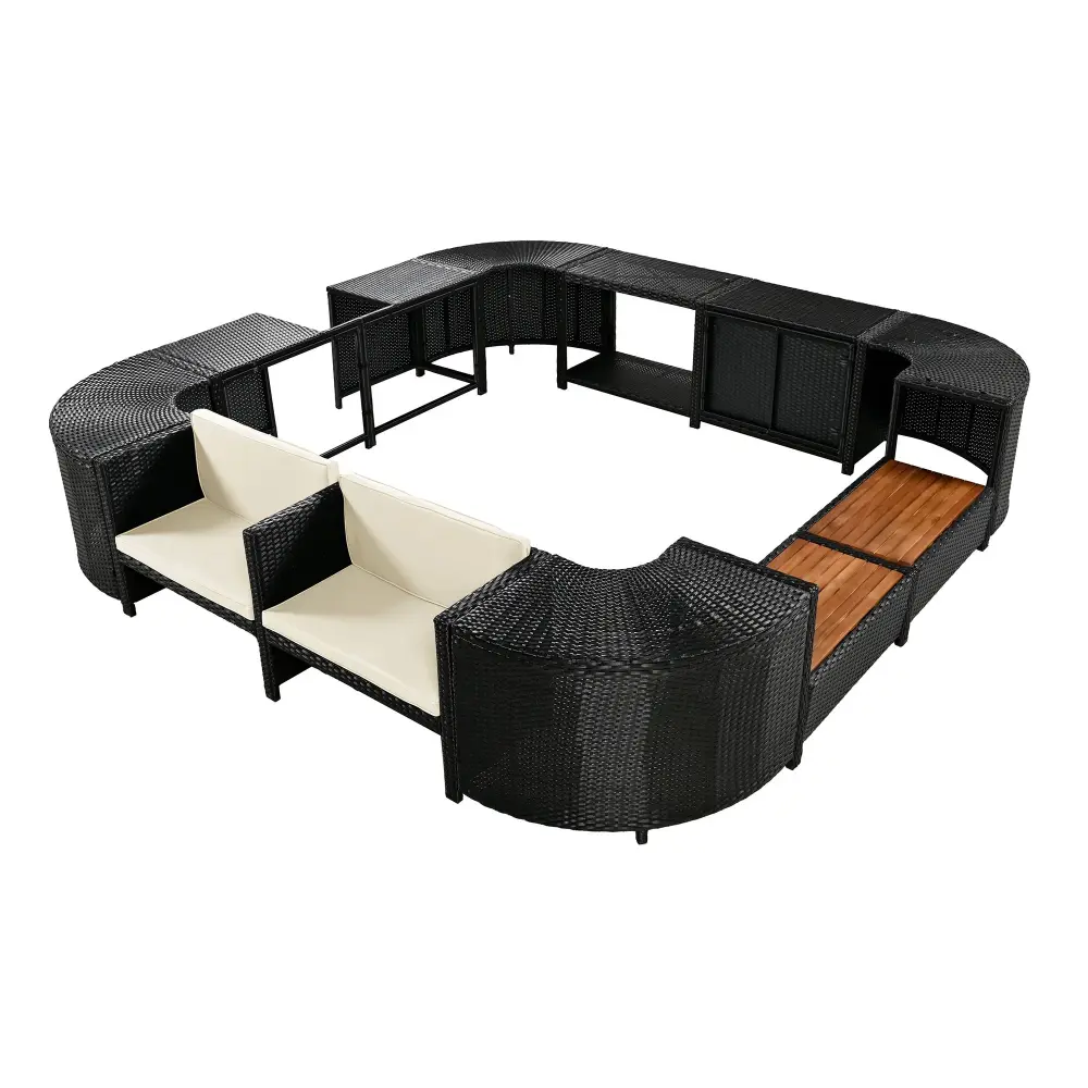 Zero Gravity Recliner Spa Surround Spa Frame Quadrilateral Outdoor Rattan Sectional Sofa Place Mini Sofa, Wooden Seats And...