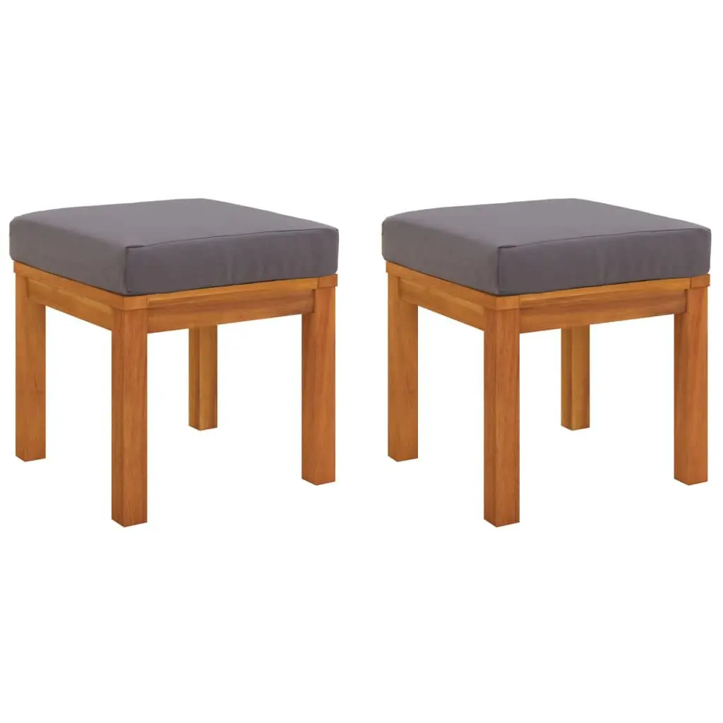 2 Pack 15.7x15.7x16.5 Inch Solid Acacia Wood Patio Stools Cushions