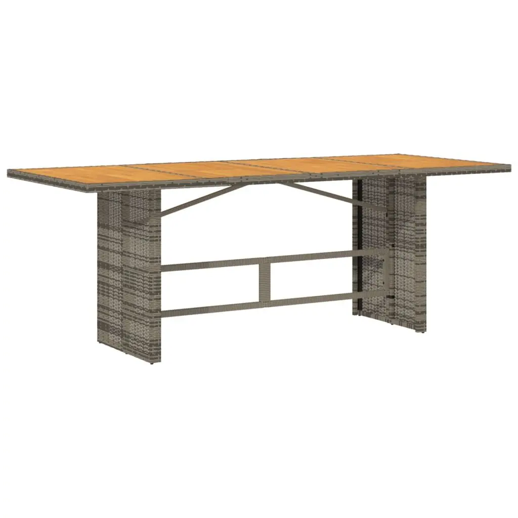74.8 Inch Gray Poly Rattan Patio Table Acacia Wood Top Outdoor Dining