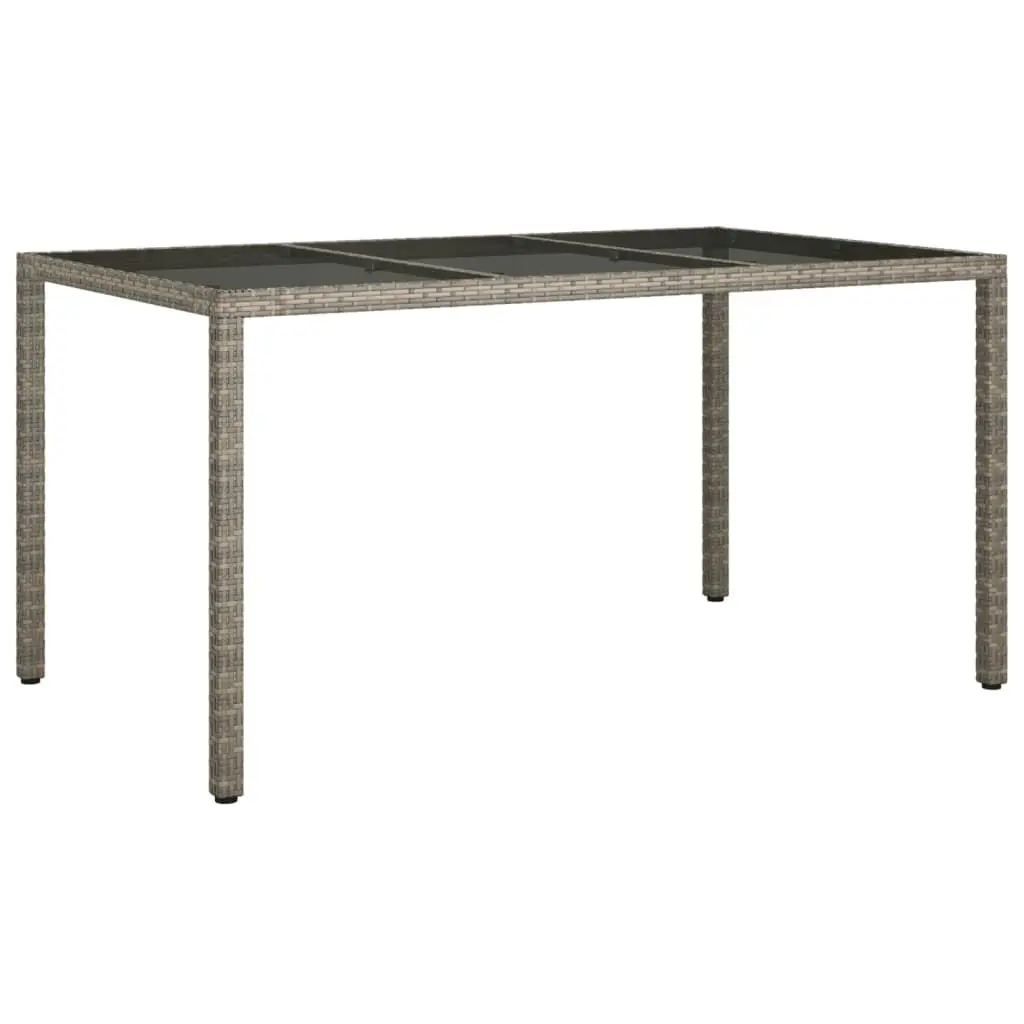 Patio Table 59.1x35.4x29.5 Inches Tempered Glass and Poly Rattan Gray Outdoor Dining