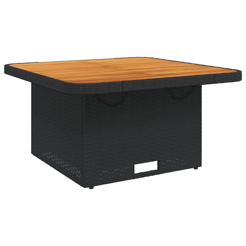Patio Table Black 31.5x31.5x28 Inches Poly Rattan and Acacia Wood Outdoor Dining Table