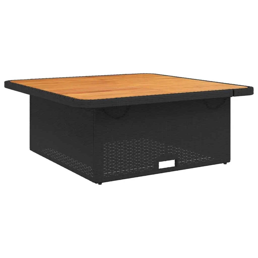 Patio Table Black 43.3x43.3x28 Inches Poly Rattan and Acacia Wood Square Outdoor Dining Table