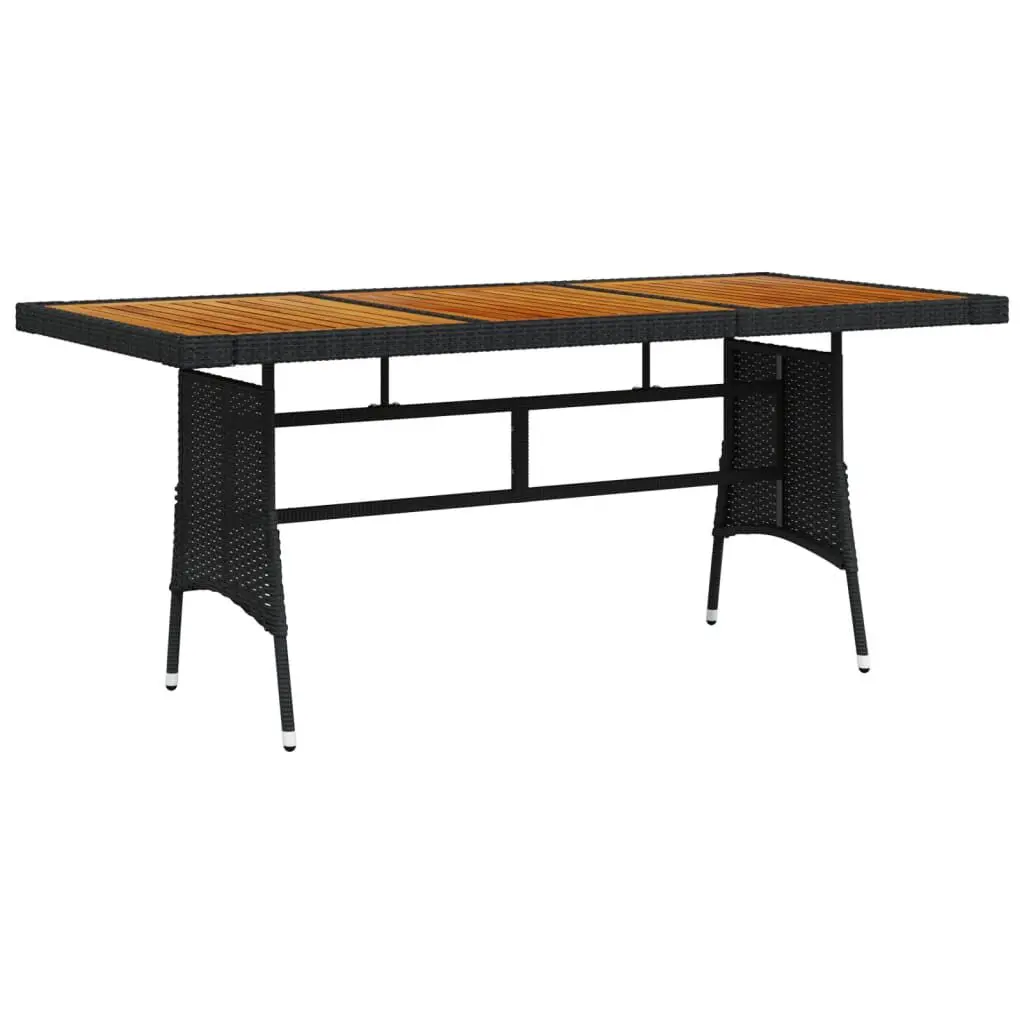 Patio Table Black 63x27.6x28.3 Inches Poly Rattan & Solid Acacia Wood