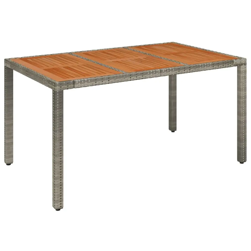 Patio Table Wooden Top Gray 59.1x35.4x29.5 Inches Poly Rattan Outdoor Dining Table