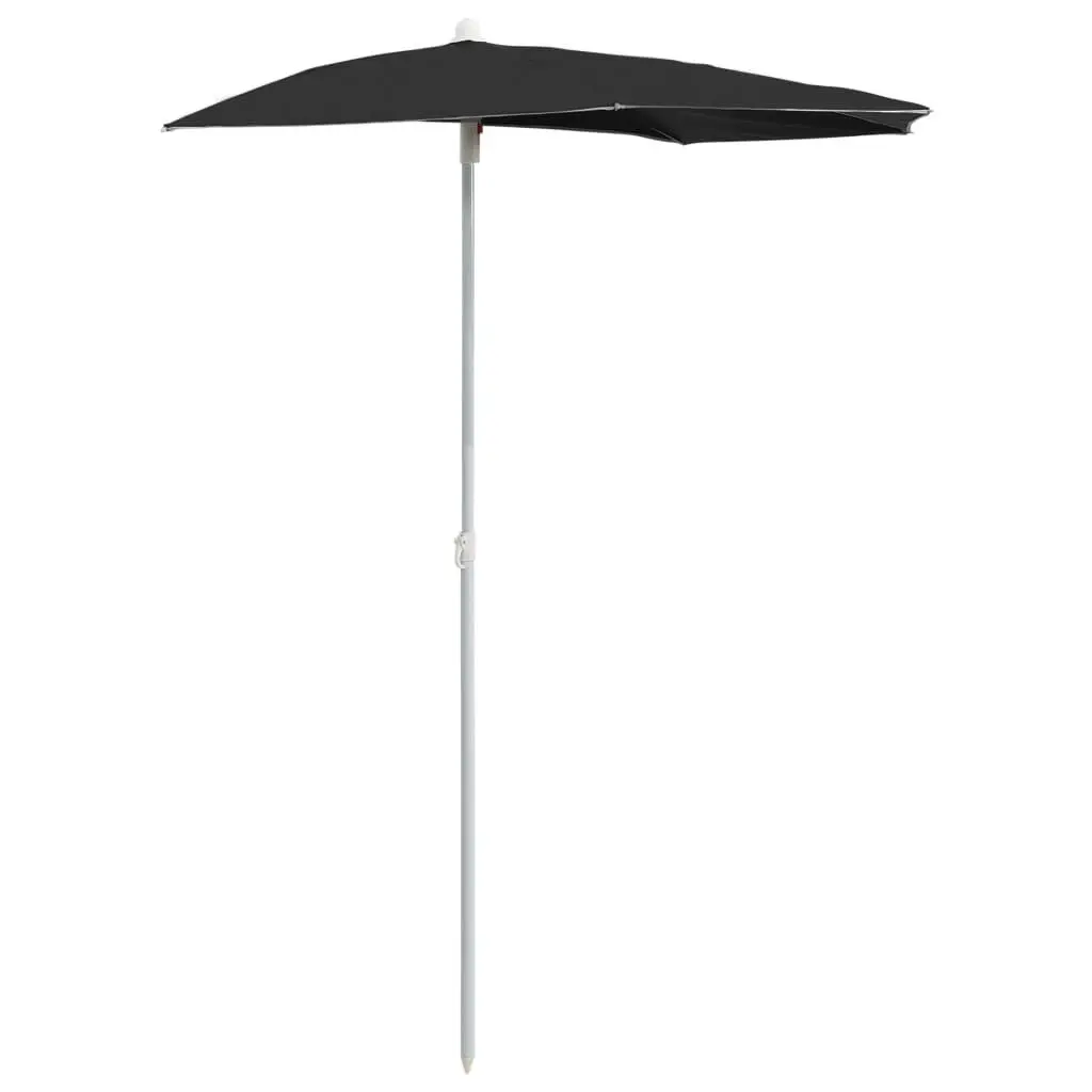 Garden Half Parasol Pole 70.9x35.4 Inches Black Outdoor Sun Shade