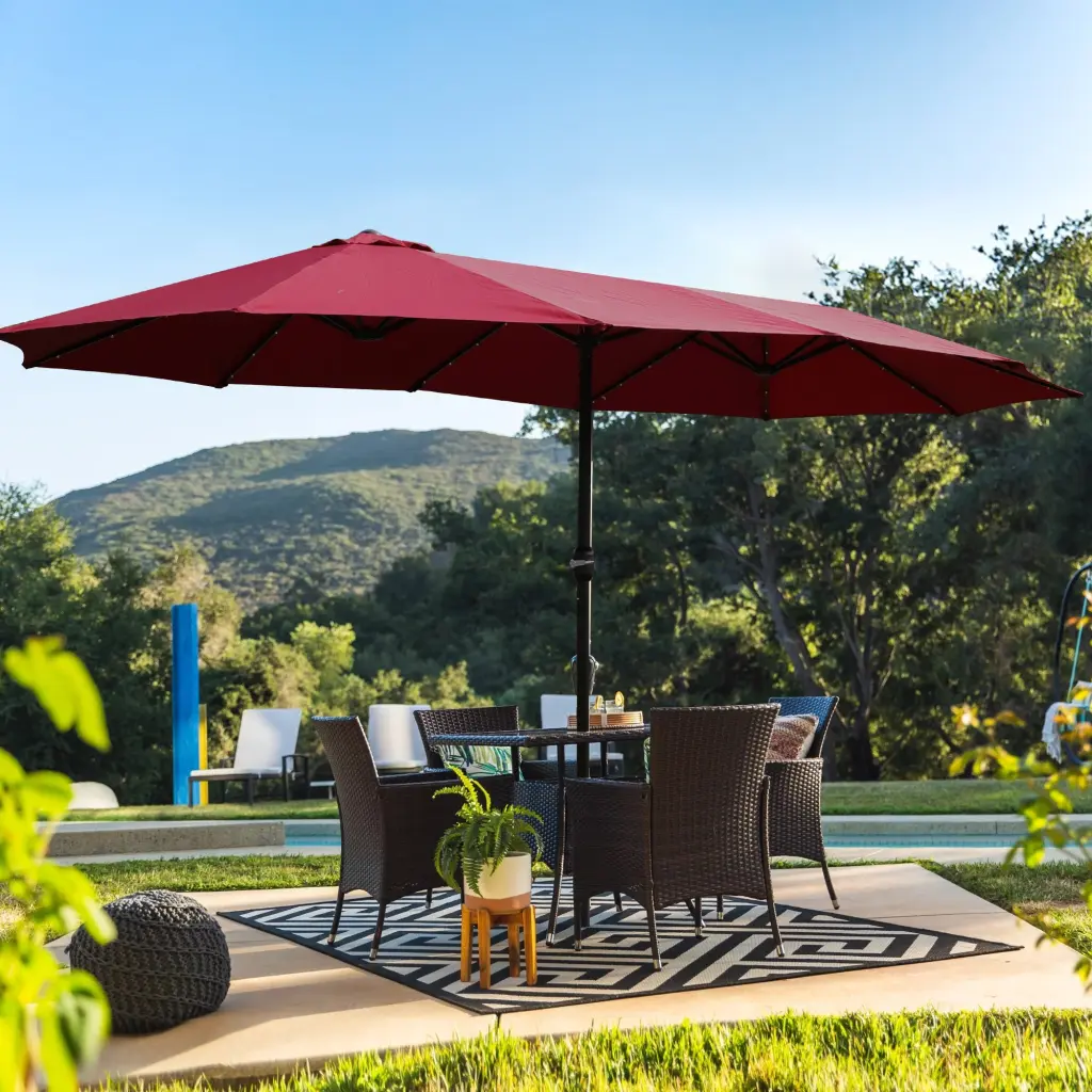15x9Ft Large Double Sided Rectangular Outdoor Twin Patio Market Umbrella bei you