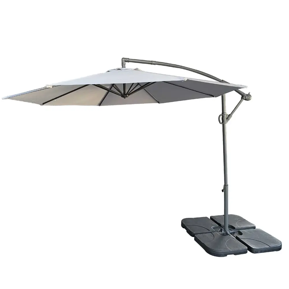Pop-Up Canopy 10 Ft Offset Cantilever Patio Umbrella Crank And Lean Adjustment Pool, Deck, And Garden - Gray