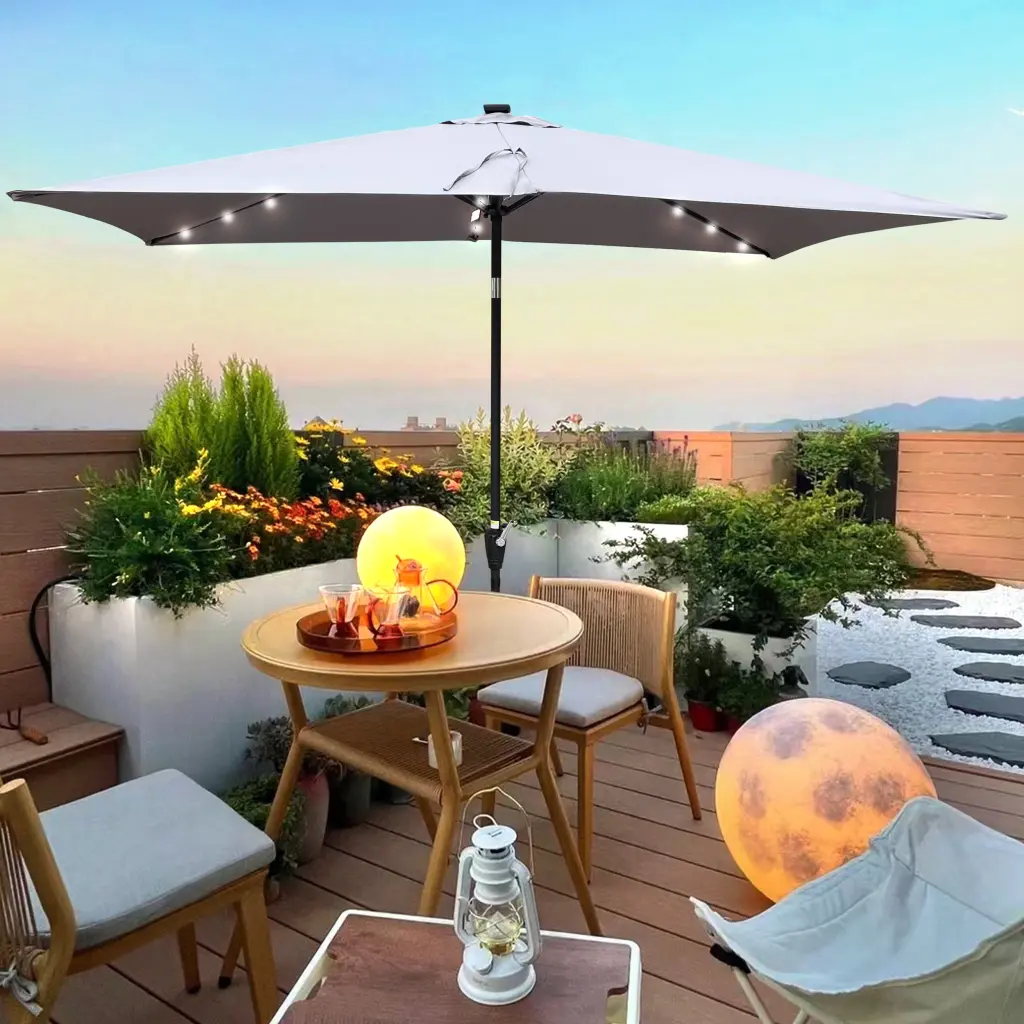 10 X 6.5 Rectangular Patio Solar Led Lighted Outdoor Umbrellas Crank w-s industry