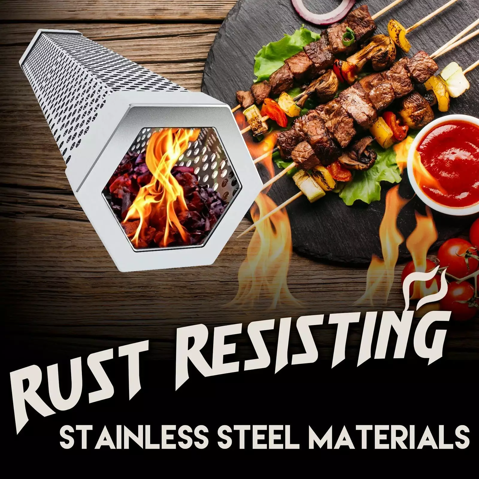 Ozmmyan Stainless Steel Smoker Grill Tube Vegetables Cheese Dense Grill Accessory