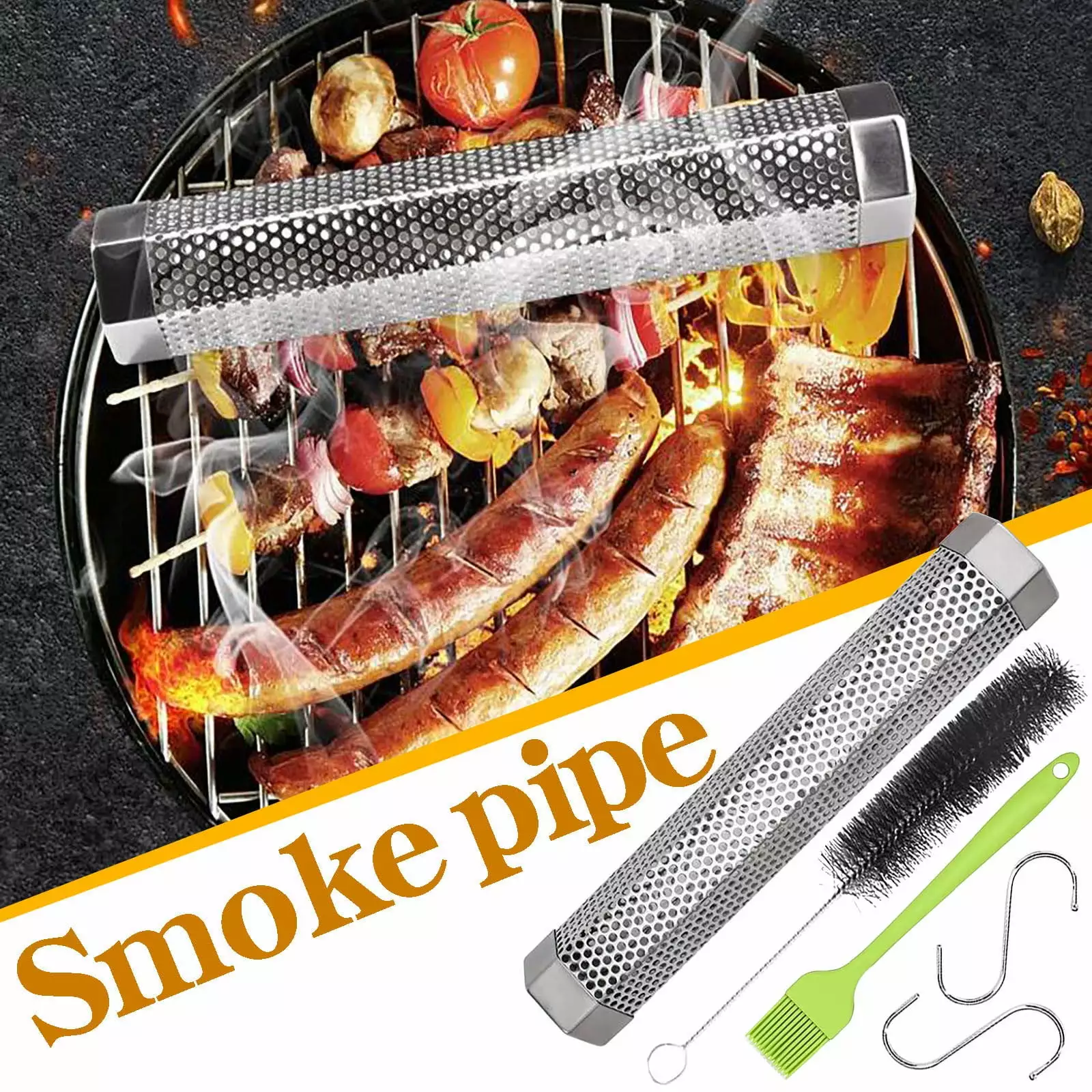 Teissuly 12 Inch Hexagon BBQ Wood Pellet Tube Smoker - Portable Barbecue Smoke Generator Grilling