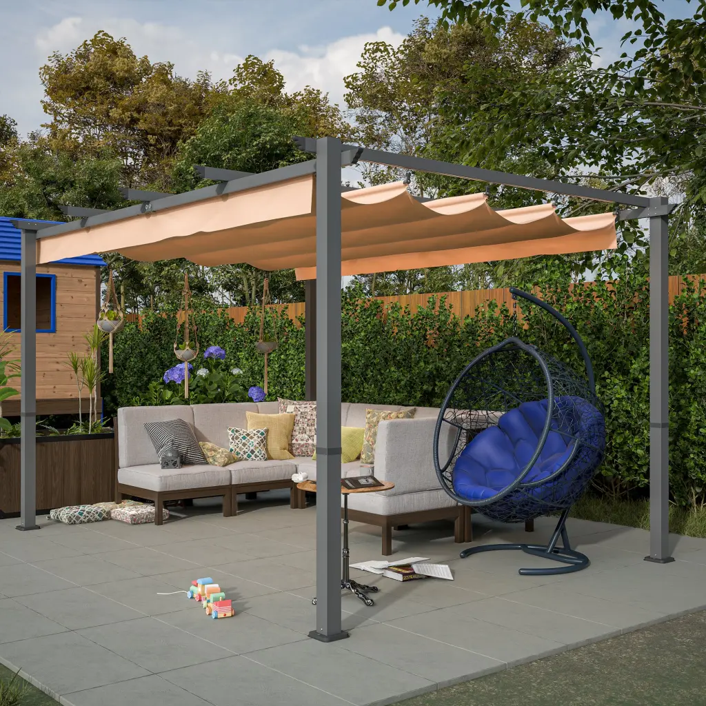 10x13 Foot Aluminum Patio Pergola Retractable Canopy Backyard Shade w2505