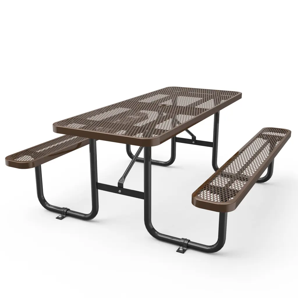 72 Inch Expanded Metallic Rectangular Picnic Table Brown Outdoor Dining Seats 4 chery