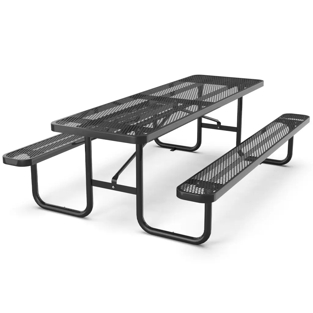 96 Inch Expanded Metallic Rectangular Picnic Table Black Alloy Metal chery industrial inc
