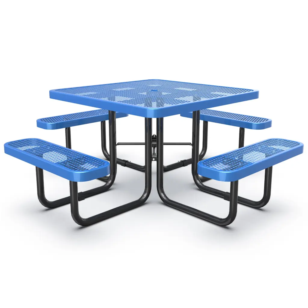 Square Outdoor Alloy Metal Picnic Table 46 Inch Blue Umbrella Hole chery industrial inc