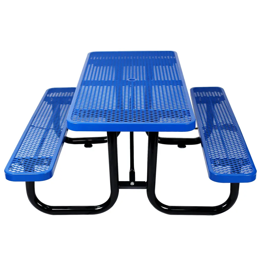 6 Ft. Rectangular Outdoor Alloy Metal Picnic Table Blue Umbrella Pole g-h