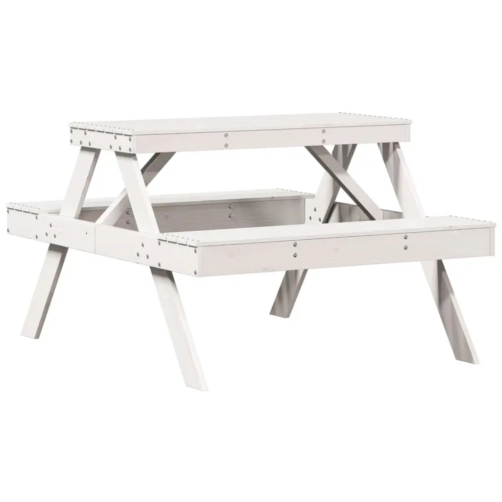 Picnic Table White 41.3x52.8x29.5 Inches Solid Wood Pine Outdoor Dining Table