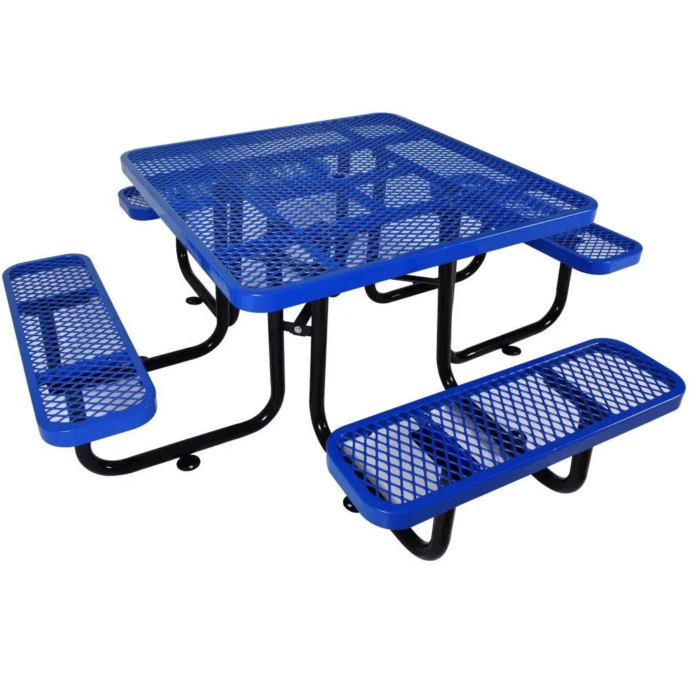Square Outdoor Stainless Picnic Table, Umbrella Pole