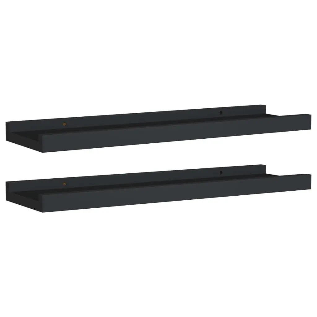 Picture Frame Ledge Shelves 2 Piece Set Black 15.7x3.5x1.2 Inches MDF Display Shelves
