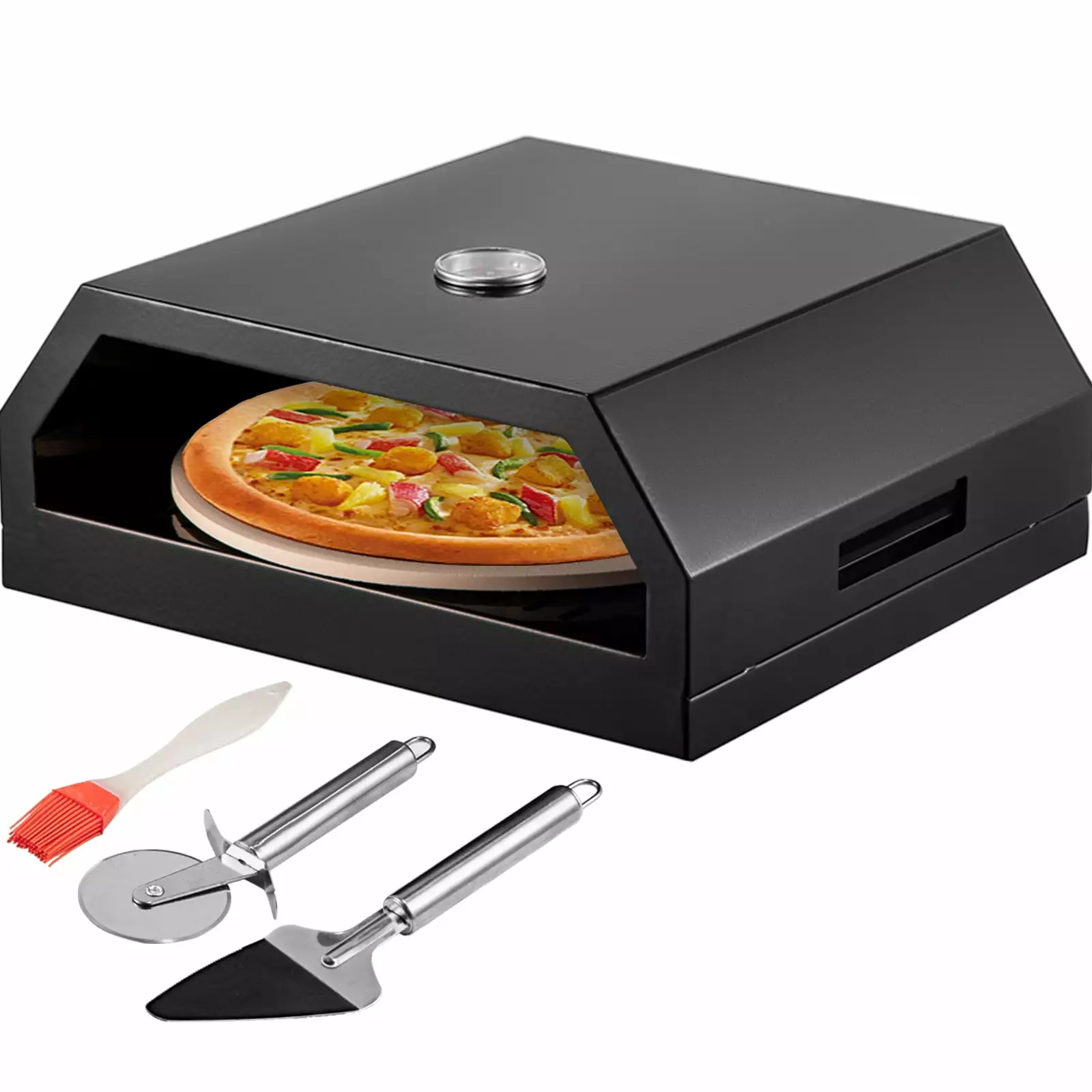 VEVOR Outdoor Pizza Oven Kit Stainless Steel Camp Oven, 12 Inch Cordierite Pizza Stone, Shovel, Cutter, and Thermometer 15