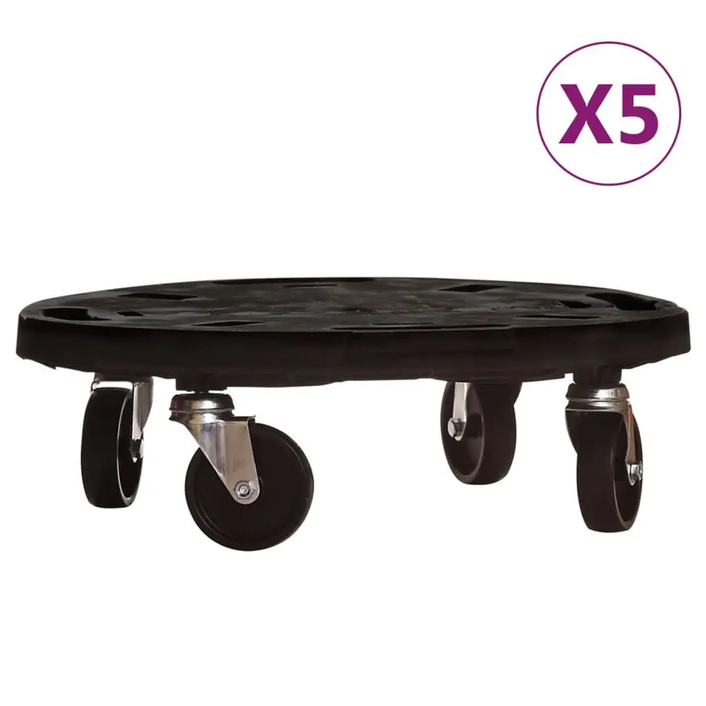5 Piece Black Plant Trolleys Wheels 15.7 Inch Diameter 606.3 lb Capacity Each