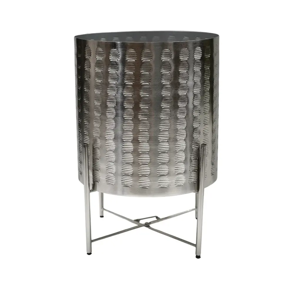Zendaya Silver Relief Metal Planter Stand