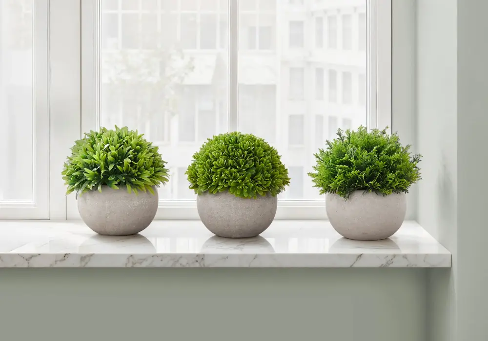 5" Tall, Artificial Plant, Grass, Indoor, Faux, Fake, Table, Greenery, Potted, Decorative (Set 3) - Olive / Gray