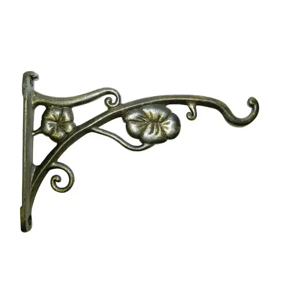 Panacea 85643 Hanging Plant Bracket Flower 9 Inch Antique Gold Decorative Hook