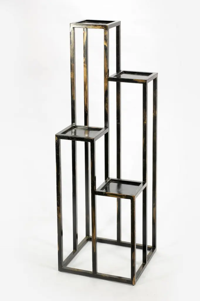 47.25 Inch 4 Tier Black Precious Metal Cast Metallic Plant Stand Multicolor california home