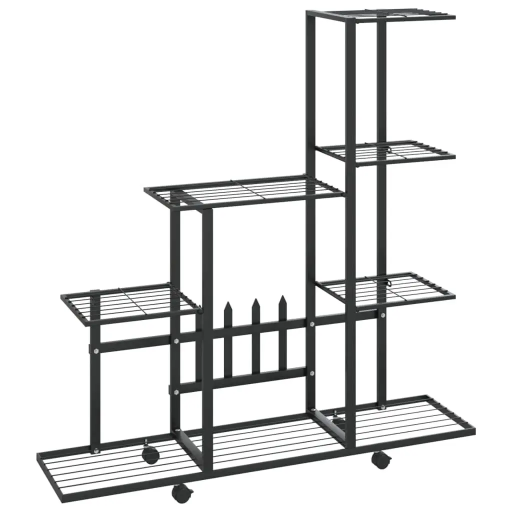 Flower Stand Wheel 37.2x9.8x36.4 Inches Black Metal Plant Stand