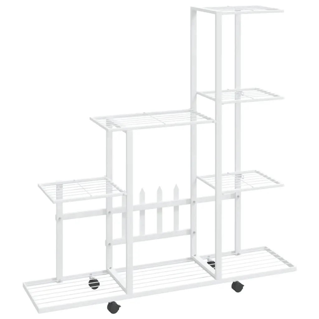 Flower Stand Wheel 37.2x9.8x36.4 Inches White Metal Mobile Plant Display