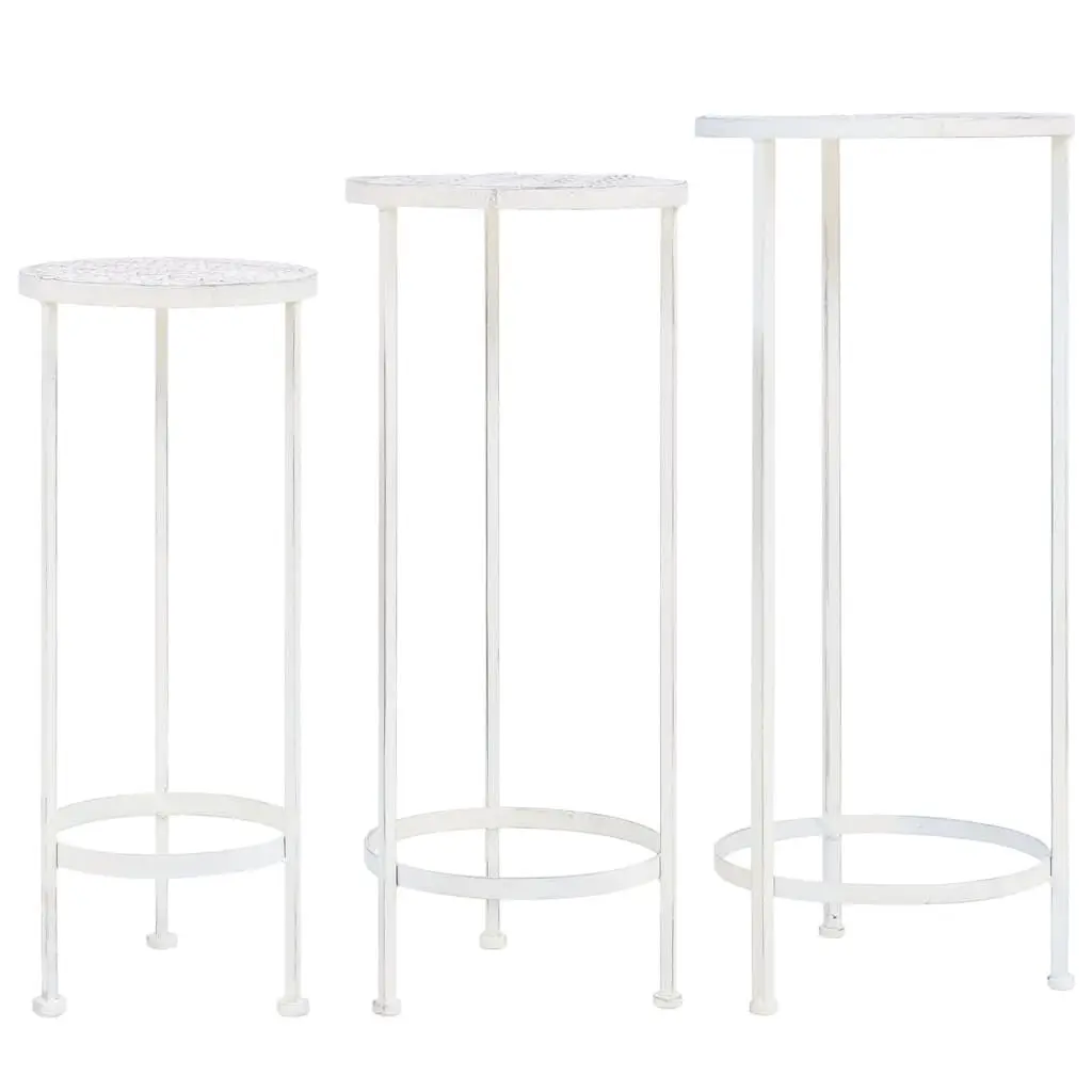 Plant Stand Set 3 Pieces Vintage Style Metal Antique White Indoor Outdoor Decor