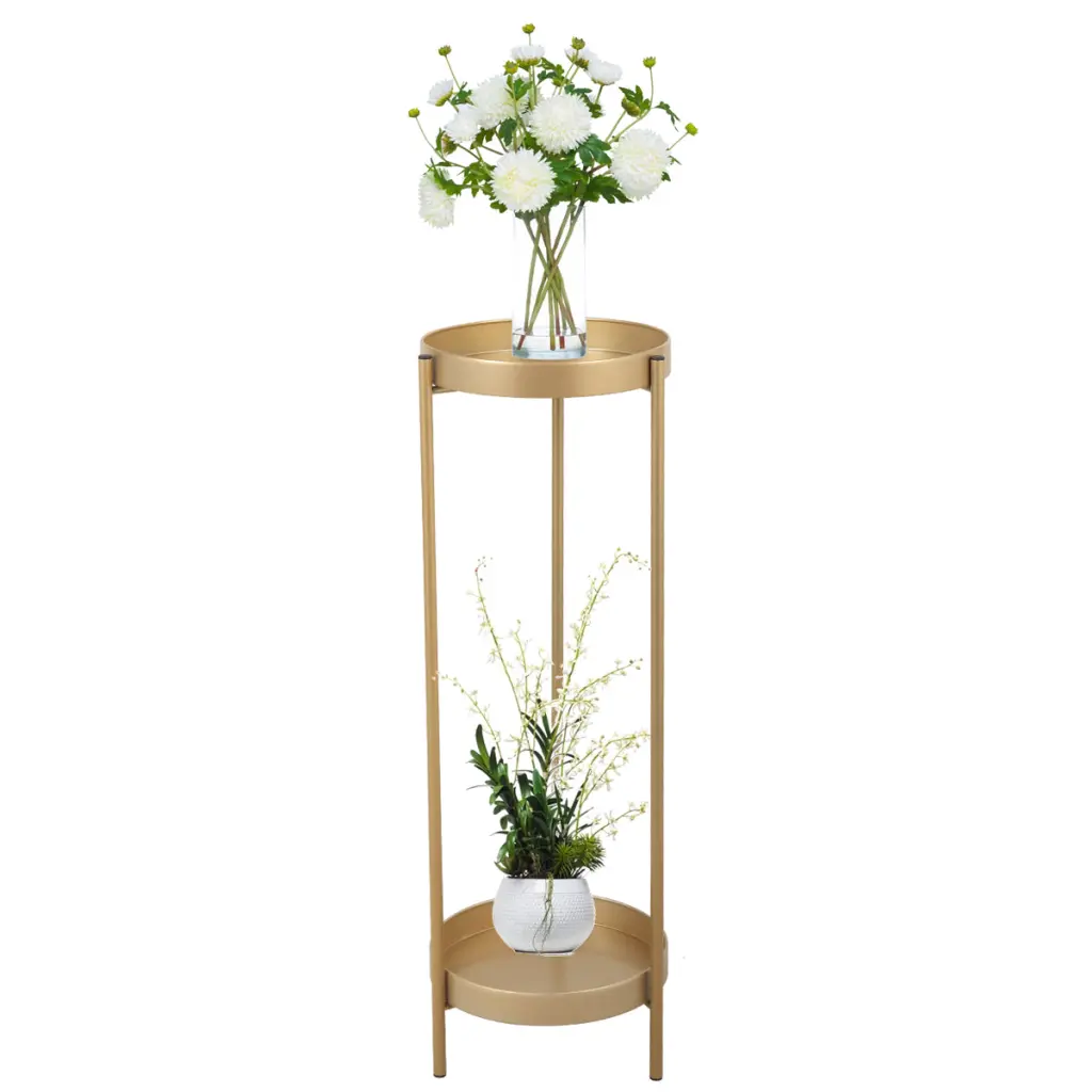 Modern Folding Metal 2 Tier Plant Stand Potted Plant Holder Shelf w2181