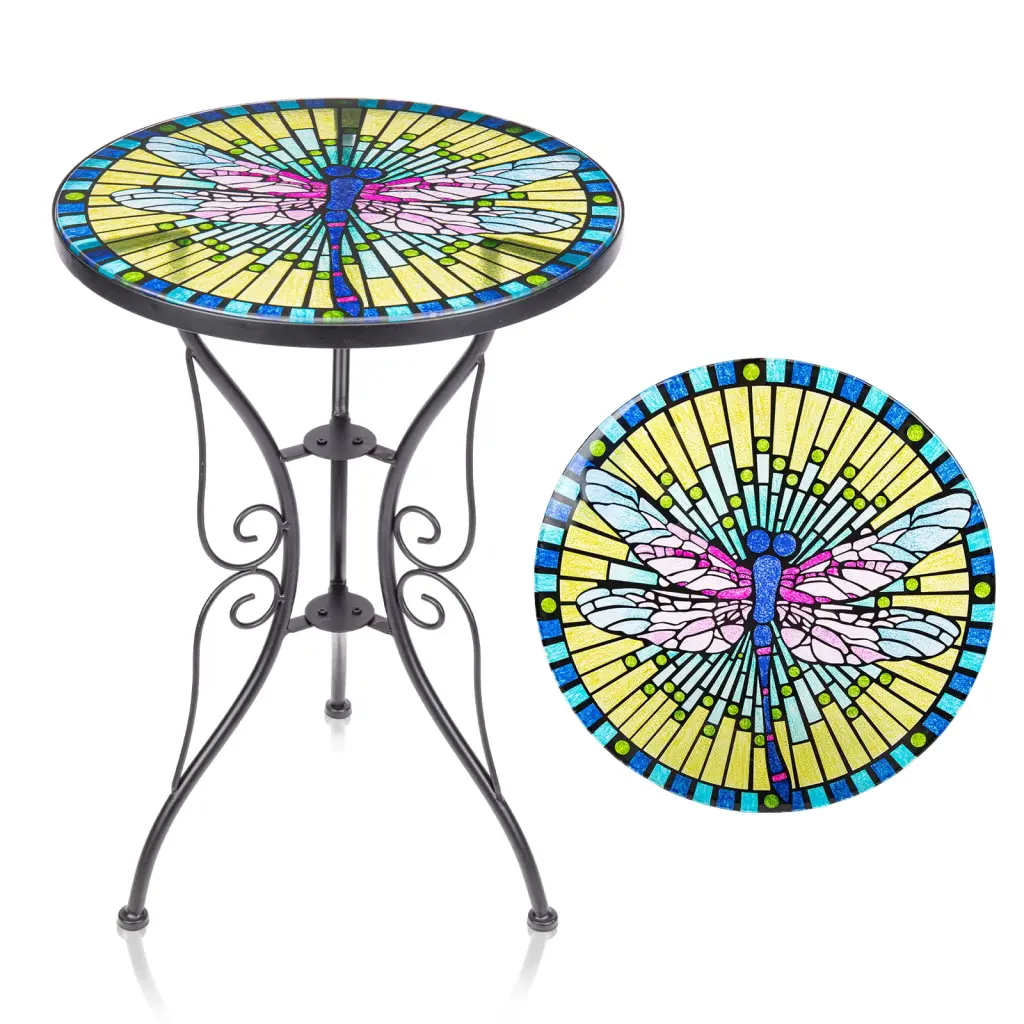 Wonder Garden 21.4 Inch Round Dragonfly Plant Stand Accent Yellow End Table