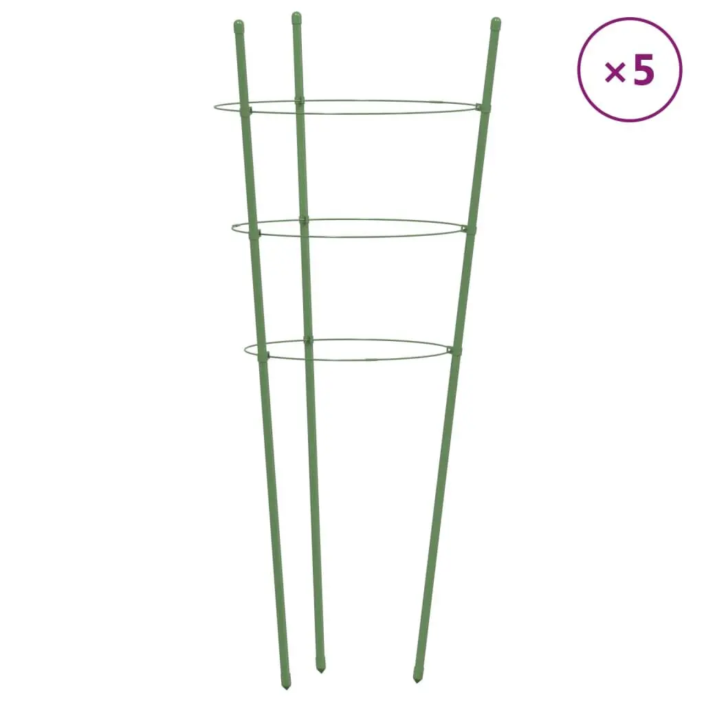 Garden Plant Facilitates 3 Rings 5 Pieces Green 23.6 Inch Steel Plant Stakes