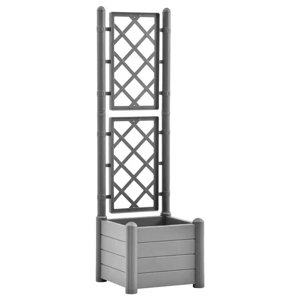 Garden Planter Trellis 16.9x16.9x55.9 Inches PP Stone Gray Outdoor Plant Box